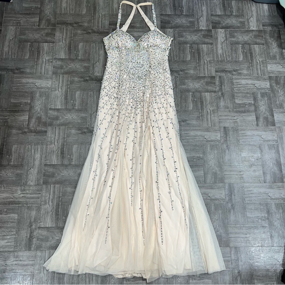 Sean Collection 50498 Champagne Beaded Prom Dress Size 12